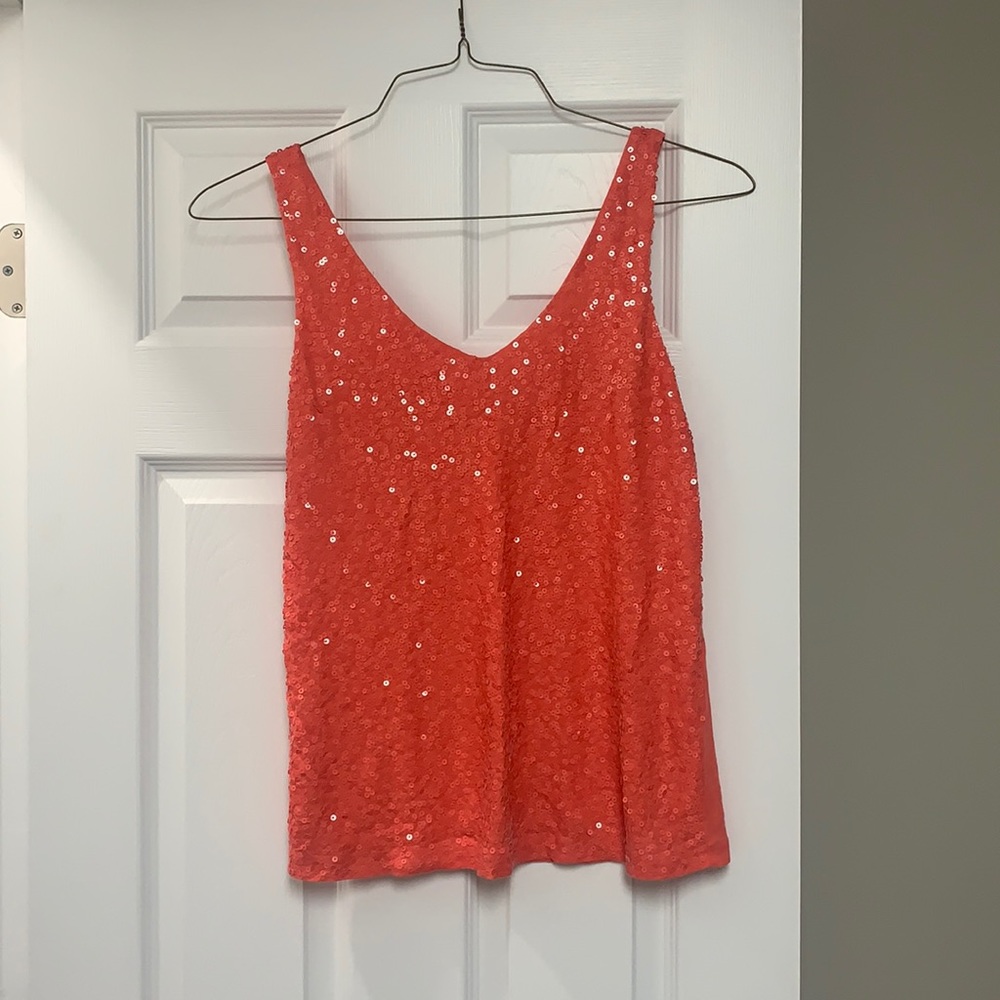 JCrew sequined top, coral